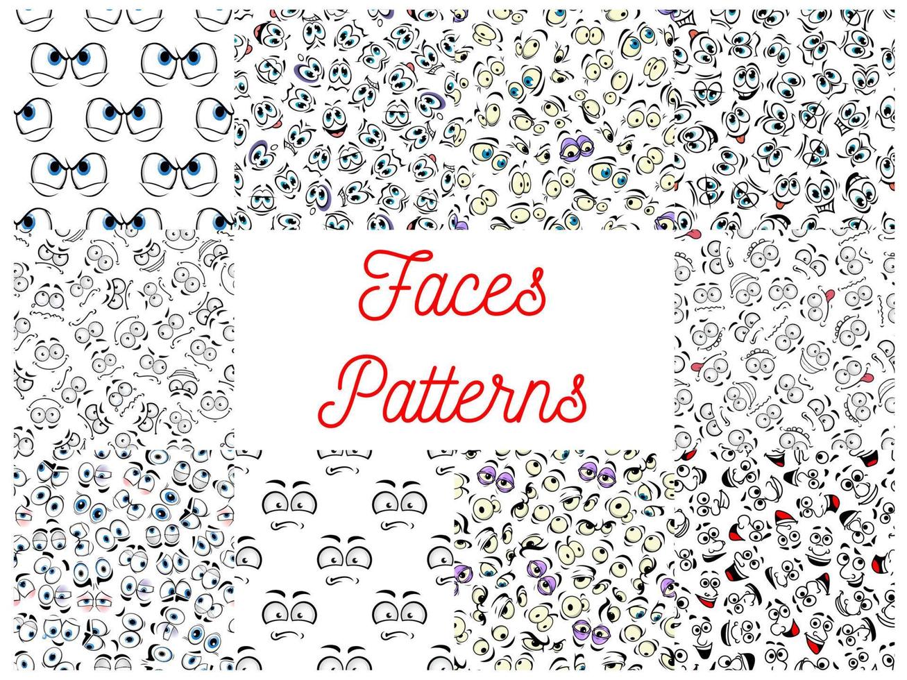 Human cartoon faces patterns vector