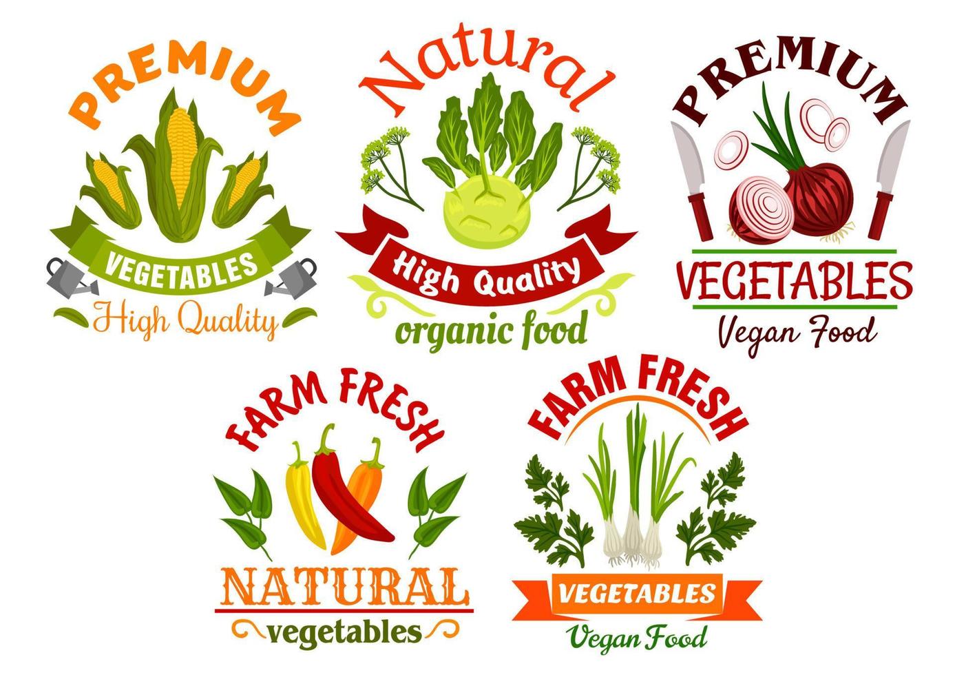 Fresh farm vegetables and herbs cartoon symbols vector