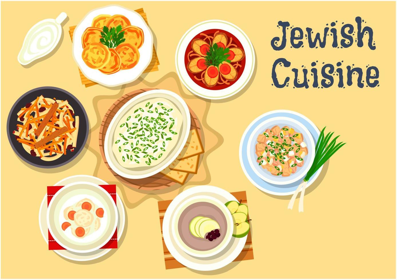 Jewish cuisine dishes icon for kosher menu design vector