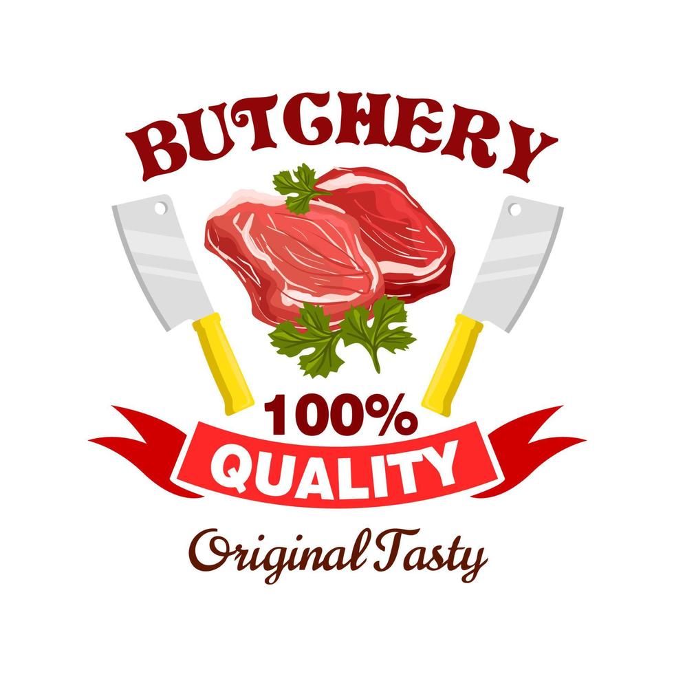 Butcher shop sign with meat steak vector