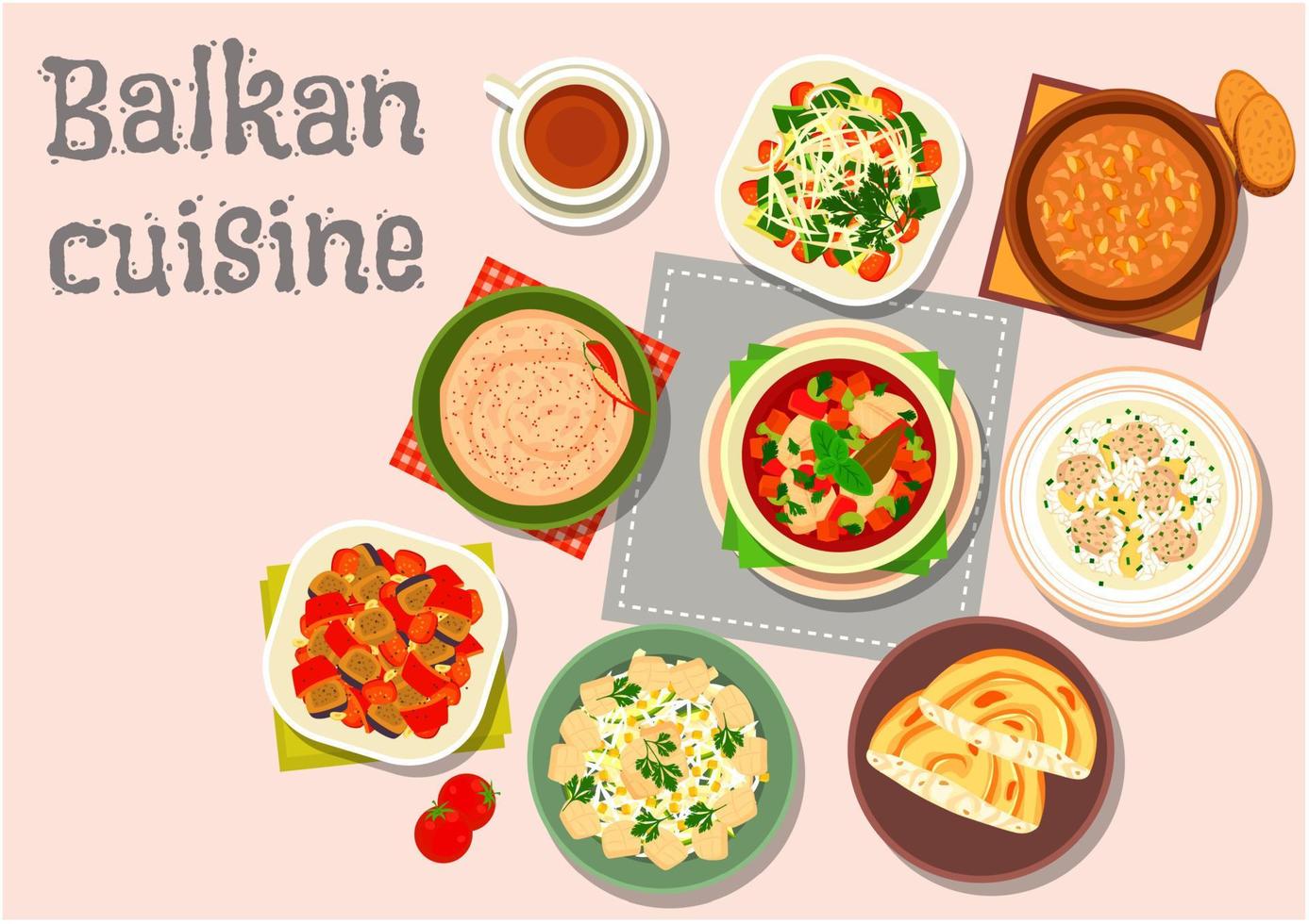Balkan cuisine savory dishes icon for menu design vector
