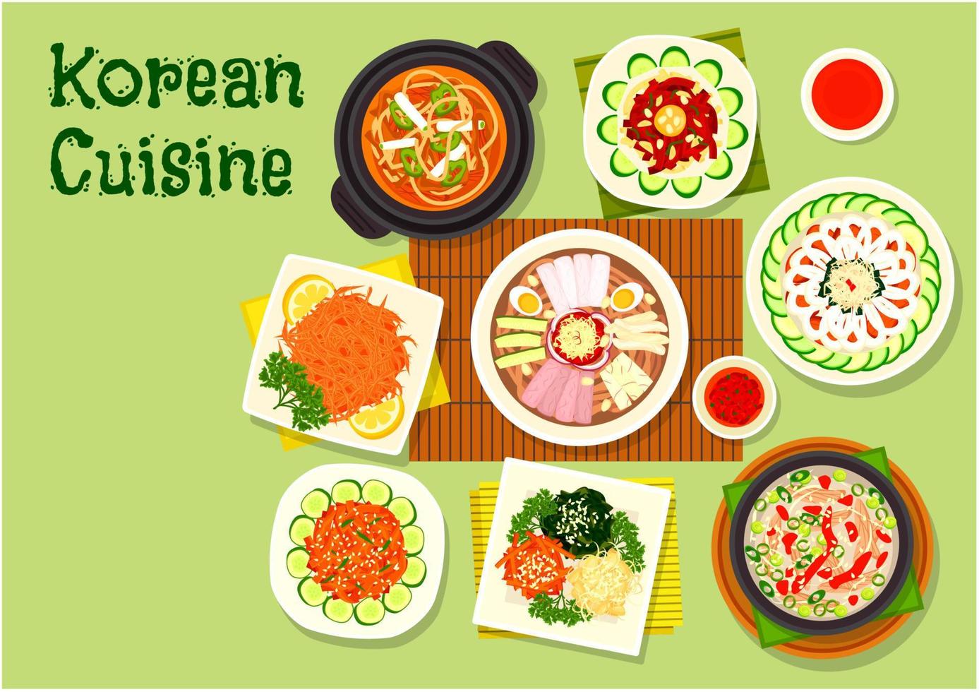 Korean cuisine dishes icon for asian menu design vector