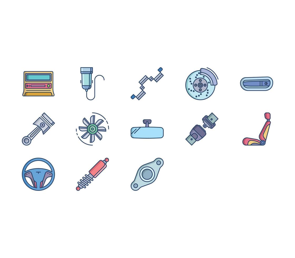 car parts and accessories icon set vector