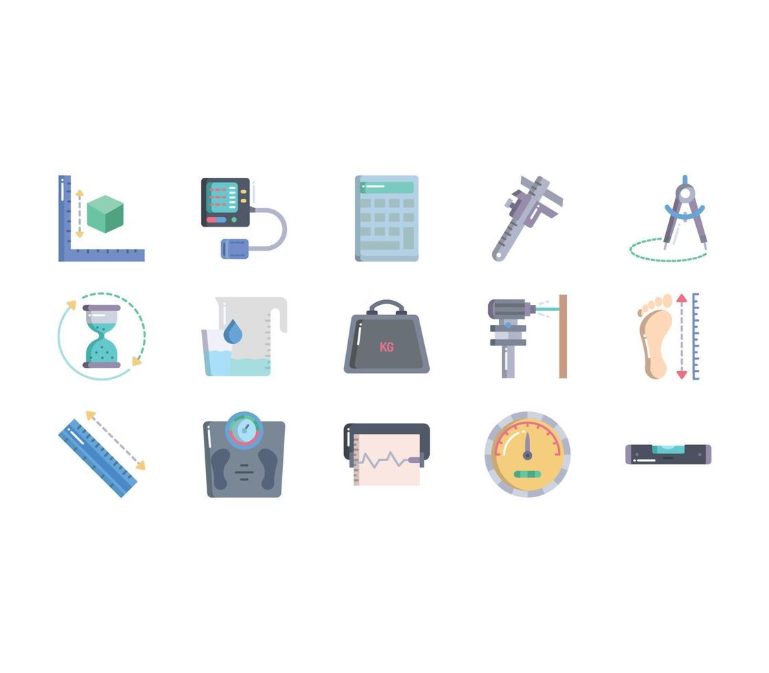 Measurements and equipment icon set vector