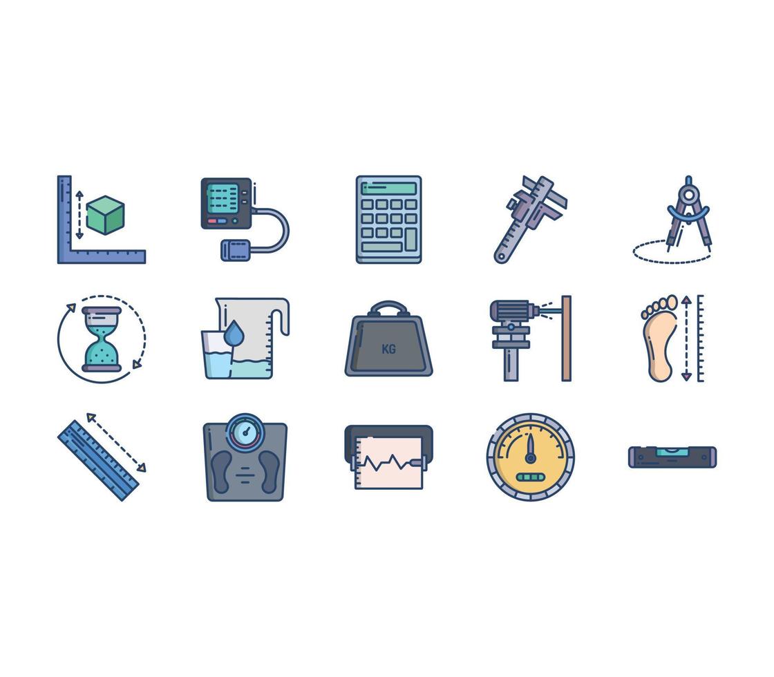 Measurements and equipment icon set vector