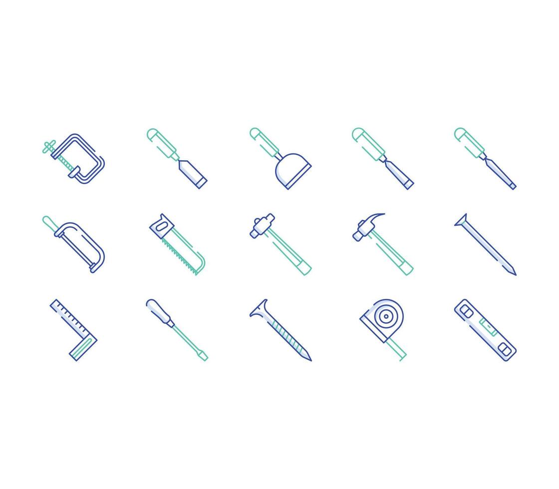 conjunto de iconos de herramientas y equipos de carpintería vector