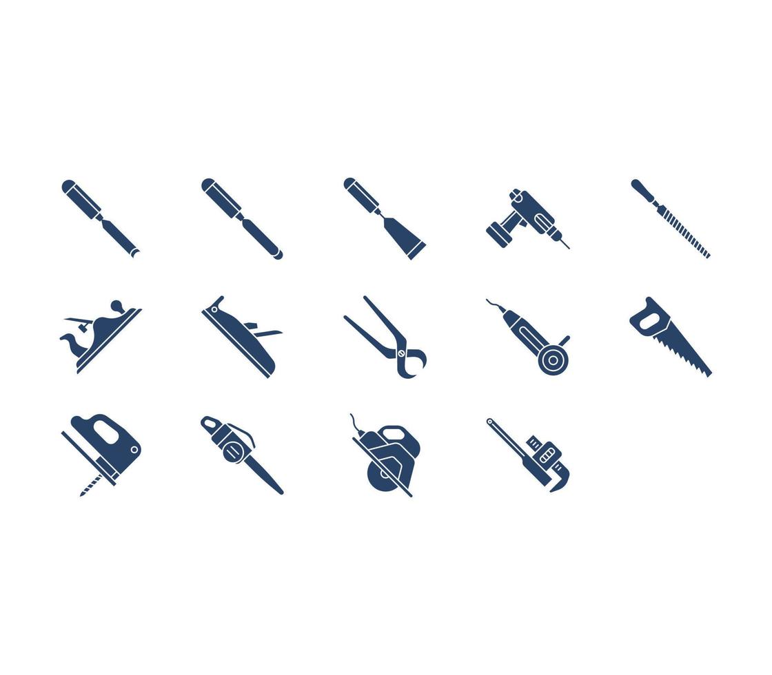 Carpentry tools and equipment icon set vector