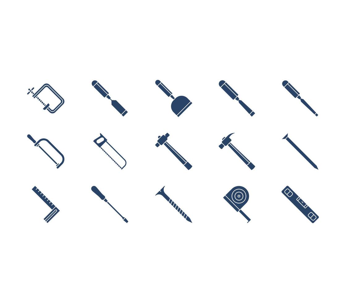 conjunto de iconos de herramientas y equipos de carpintería vector