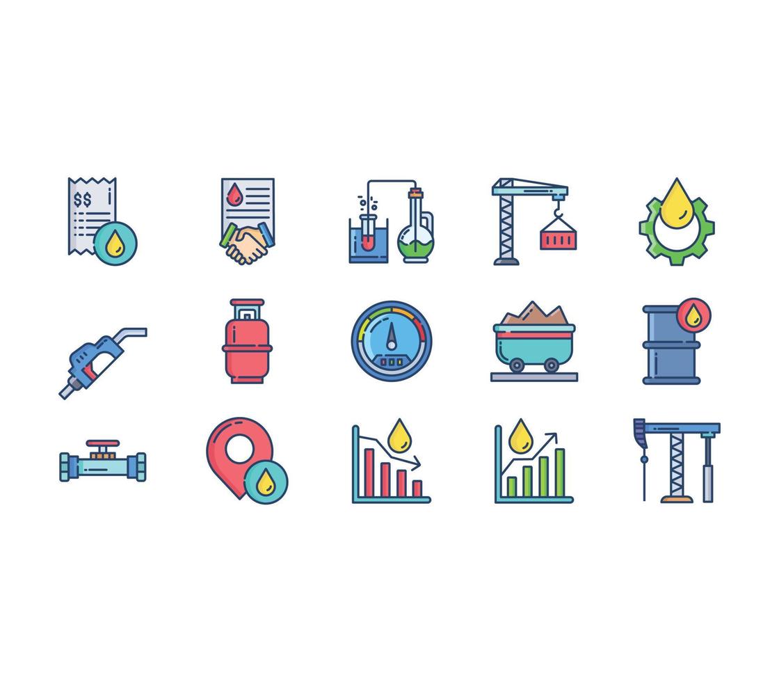 conjunto de iconos de la industria petrolera y del petróleo vector