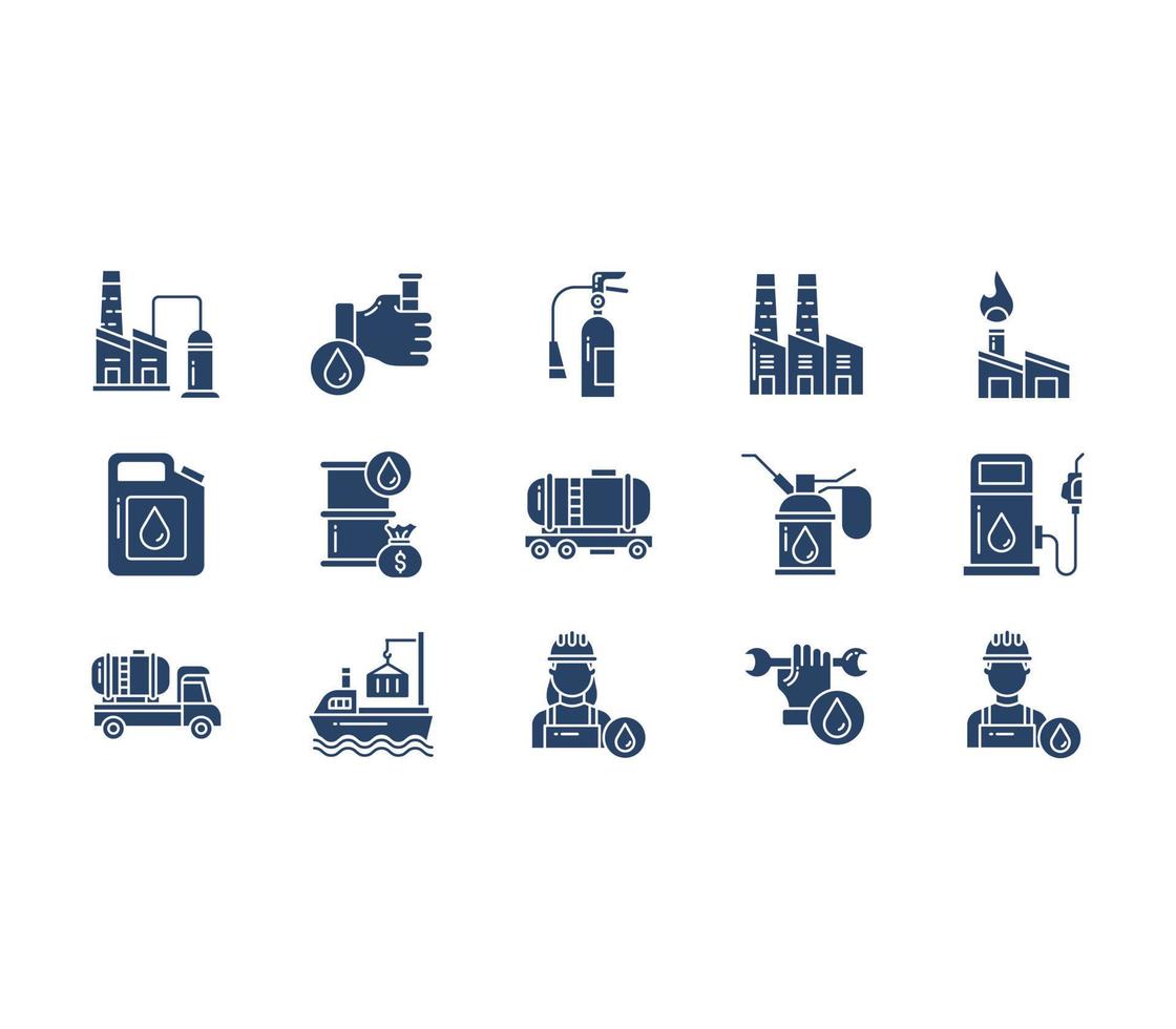 conjunto de iconos de la industria petrolera y del petróleo vector