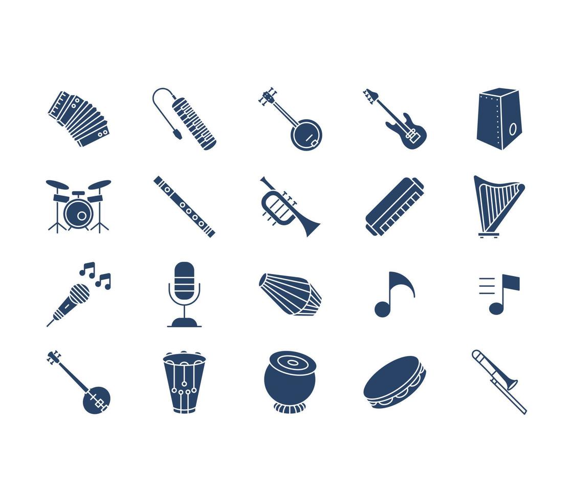 conjunto de iconos de instrumentos musicales vector