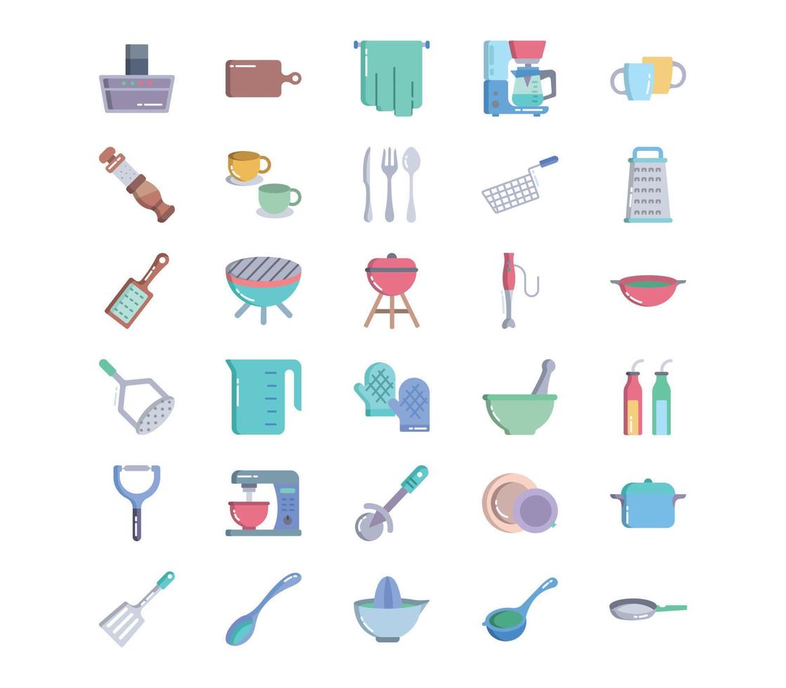 Kitchen and cooking tools icon set vector