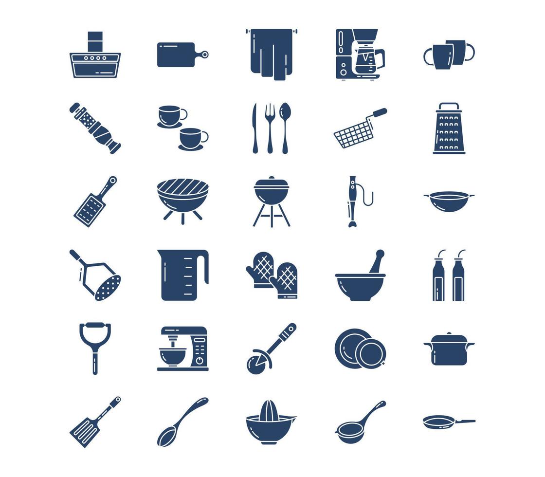 Kitchen and cooking tools icon set vector