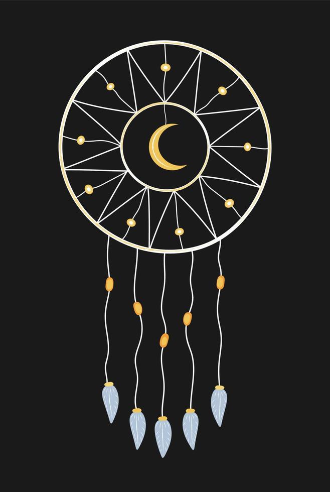 Doodle dream catcher isolated. Hand drawn dream catcher with moon