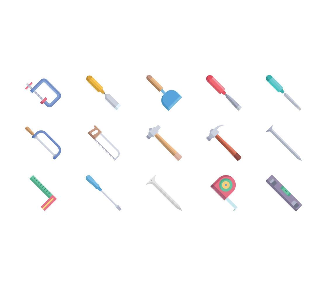 Carpentry tools and equipment icon set vector