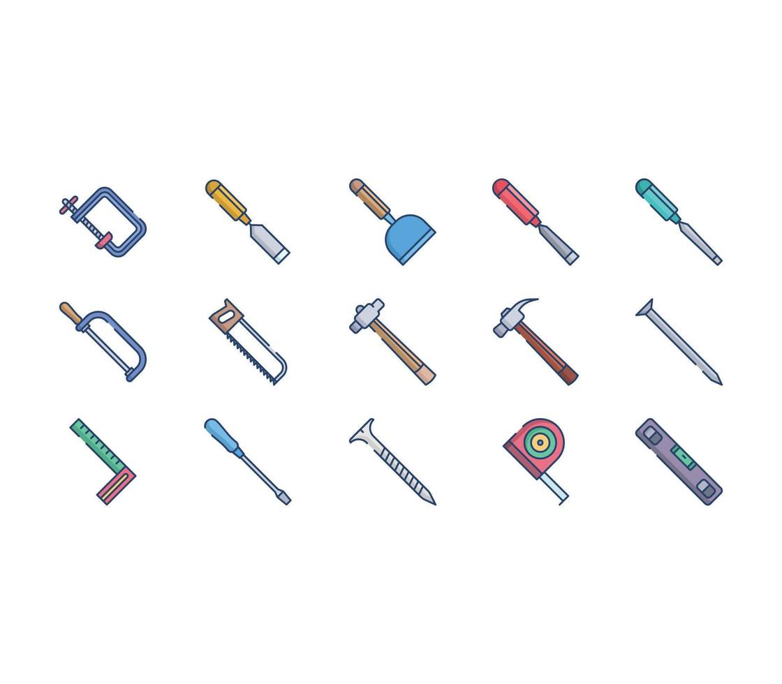 Carpentry tools and equipment icon set vector
