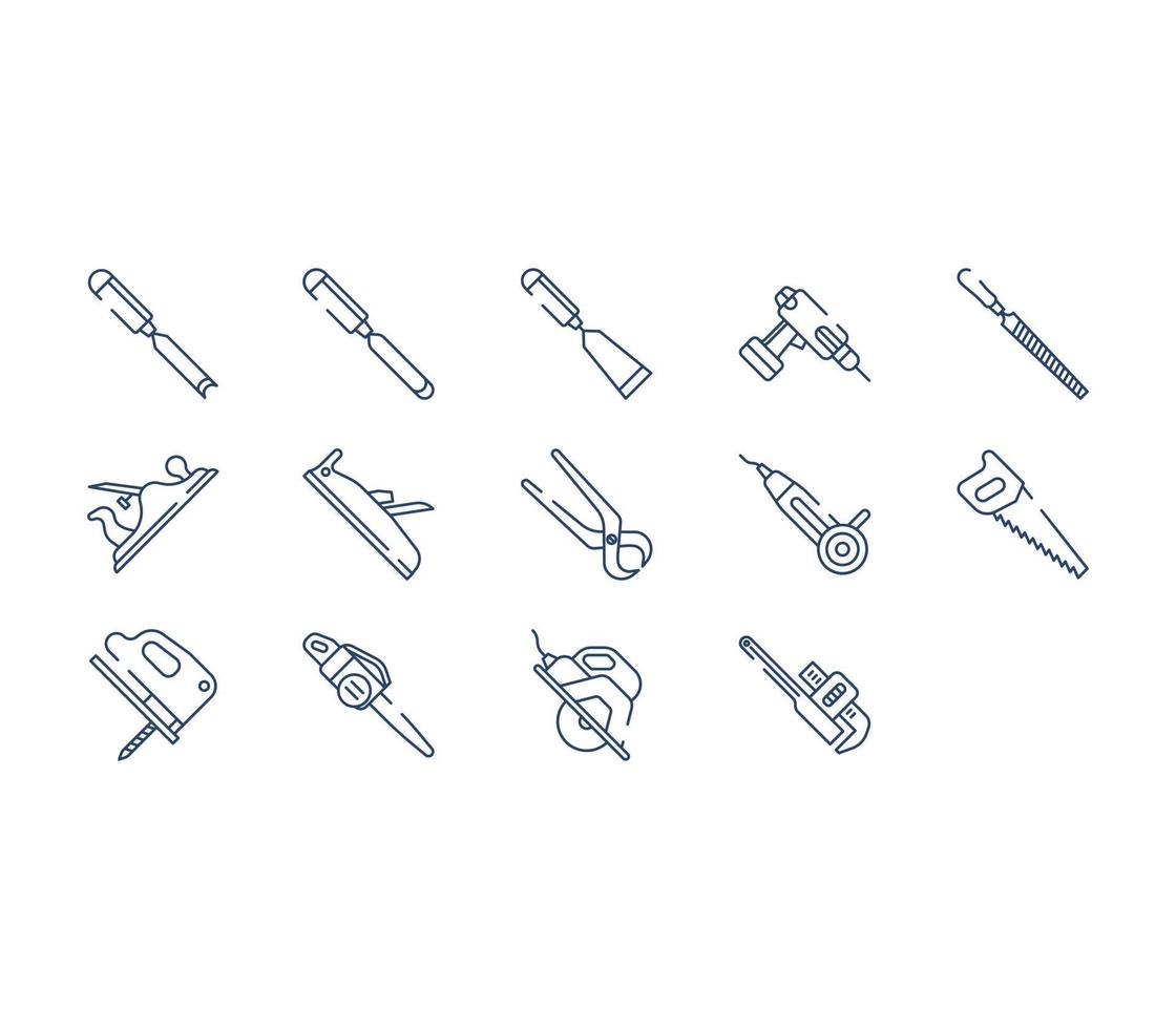 Carpentry tools and equipment icon set vector
