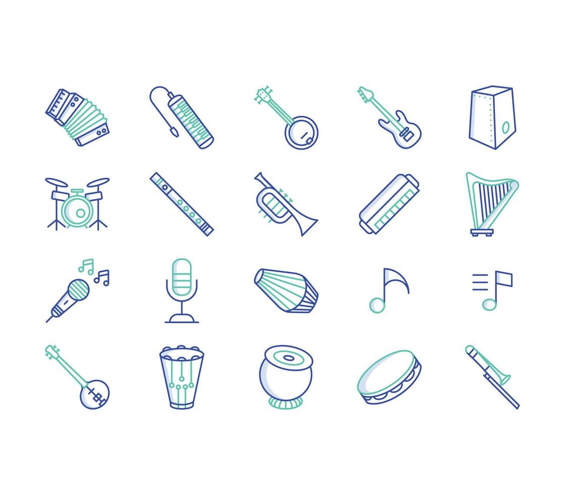 conjunto de iconos de instrumentos musicales vector