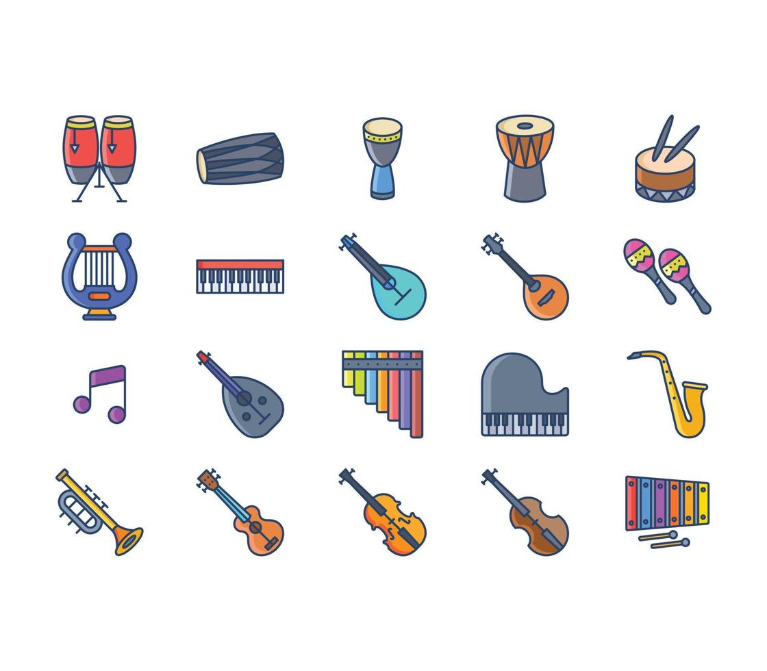 conjunto de iconos de instrumentos musicales vector