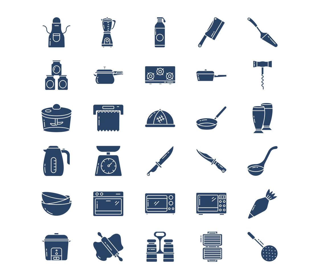 Kitchen and cooking tools icon set vector