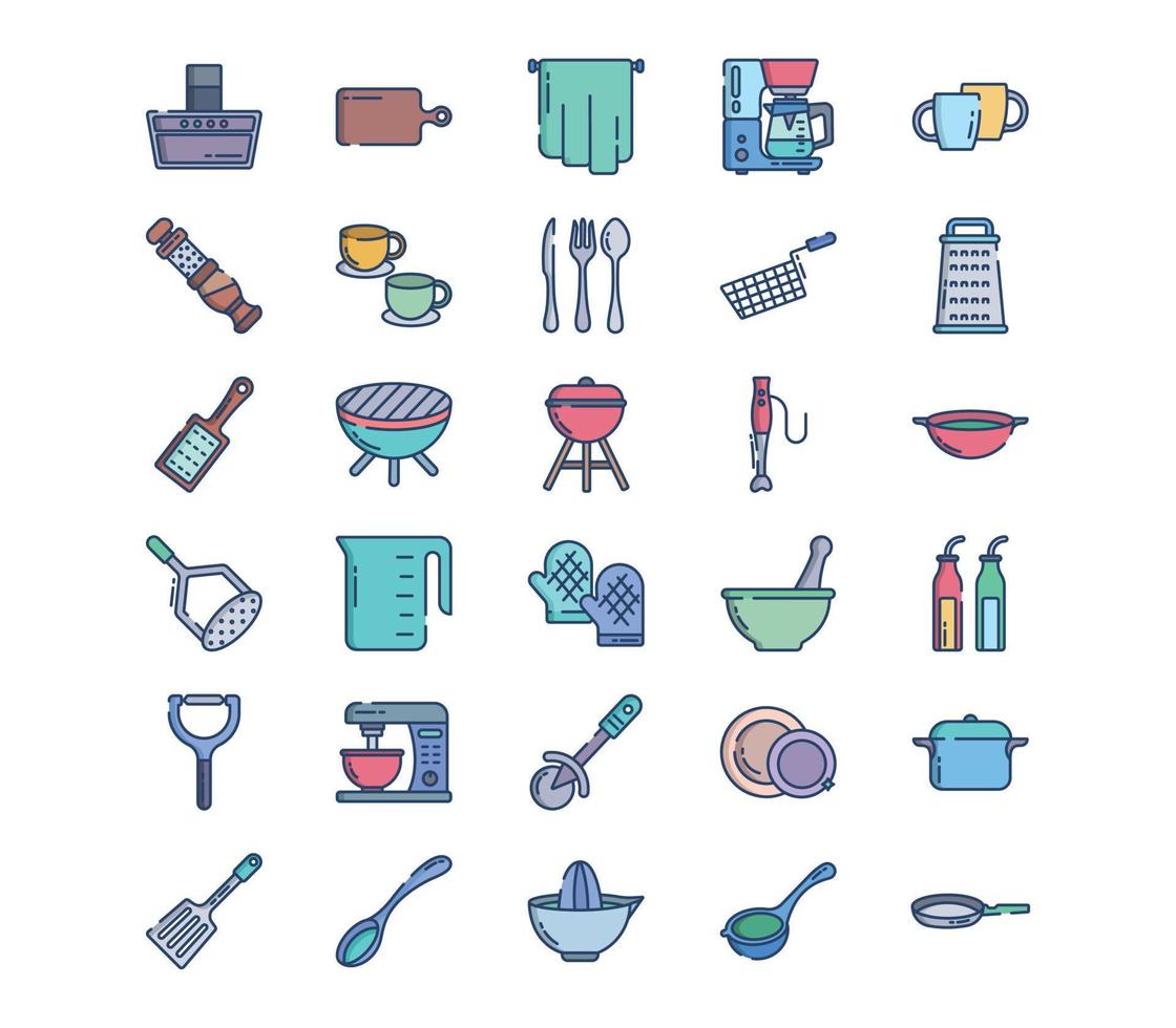 Kitchen and cooking tools icon set vector
