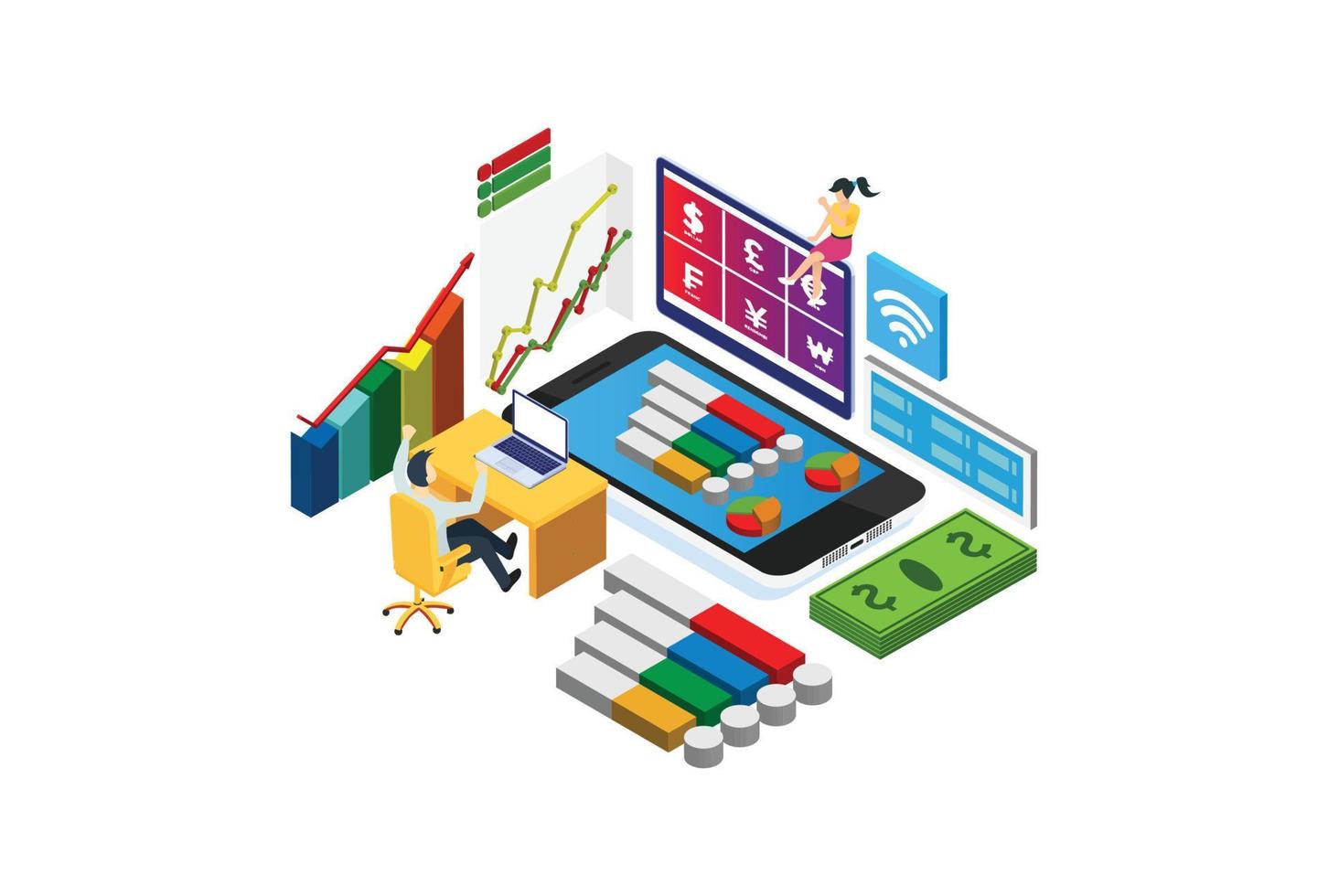 Modern Isometric Digital Currency Exchange Illustration Investment, Web Banners, Suitable for Diagrams, Infographics, Book Illustrations, Game Assets, and Other Graphic-Related Assets vector