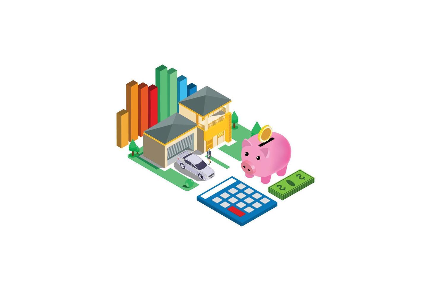 Isometric flat 3D isolated vector property Investment concept. House and real estate money investment. Suitable for Diagrams, Infographics, Game Asset, And Other Graphic Related Assets