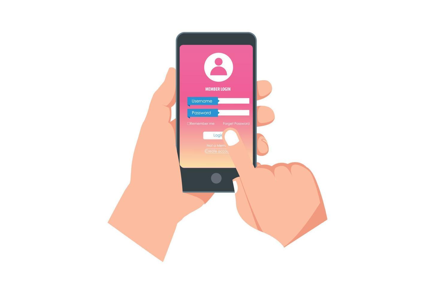 Flat Illustration Login form page template with phone for app development. Suitable for Diagrams, Infographics, Book Illustration, Game Asset, And Other Graphic Related Assets vector