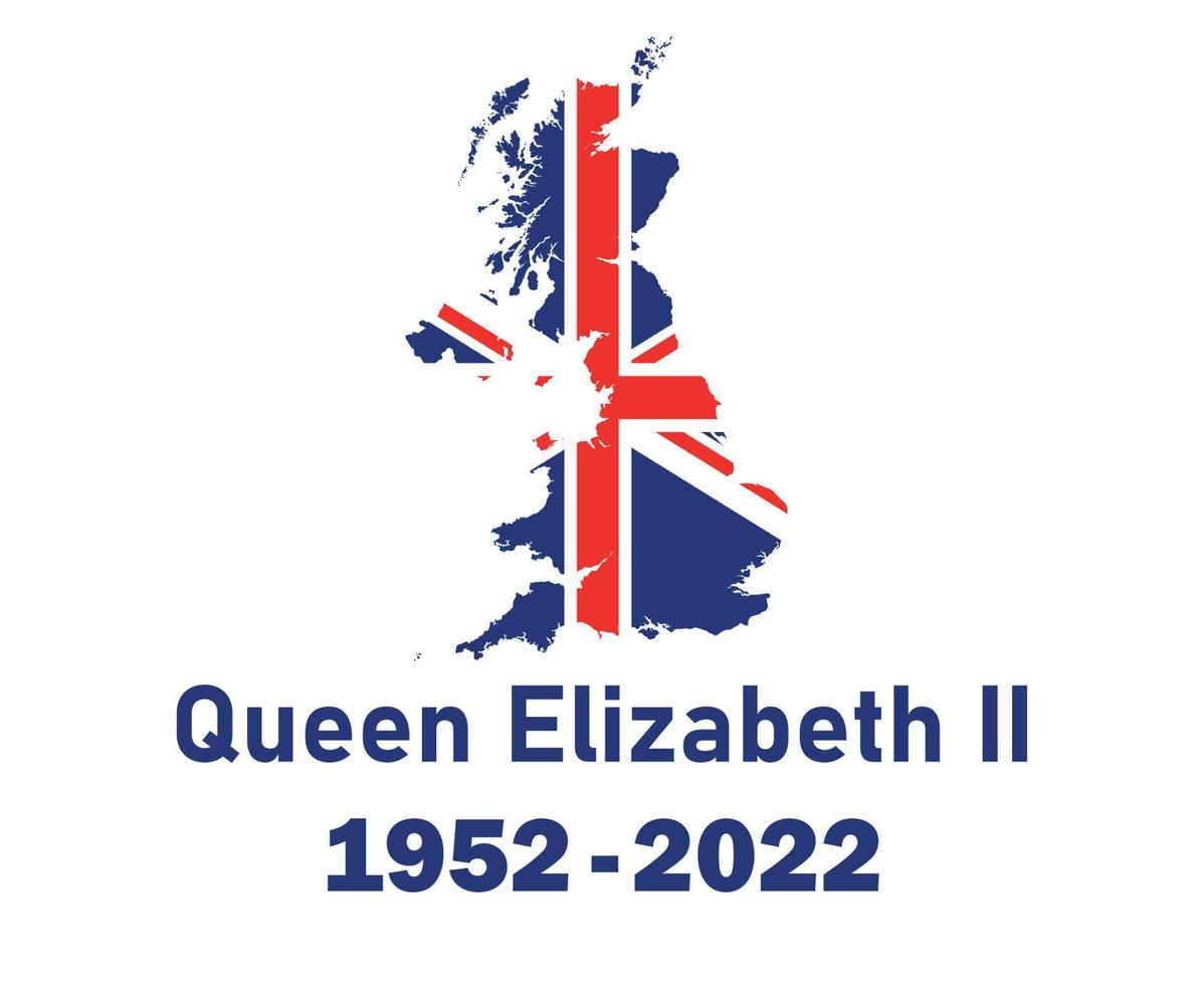 British United Kingdom Flag Map And Queen Elizabeth 1952 2022 Blue National Europe Emblem Icon Vector Illustration Abstract Design Element