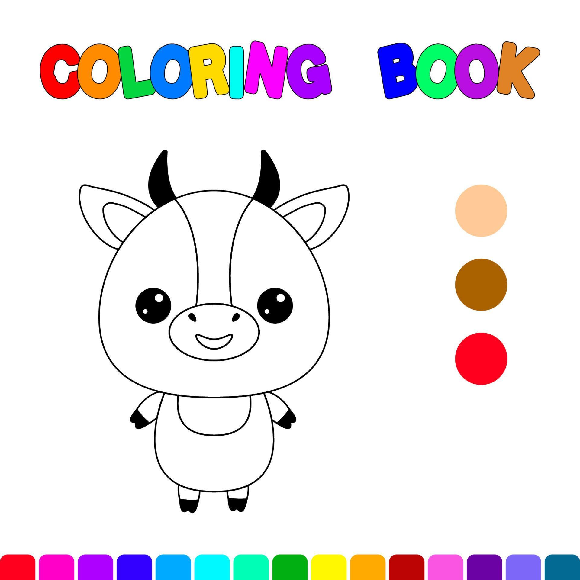 Coloring book with a cow.Coloring page for kids.Educational games for