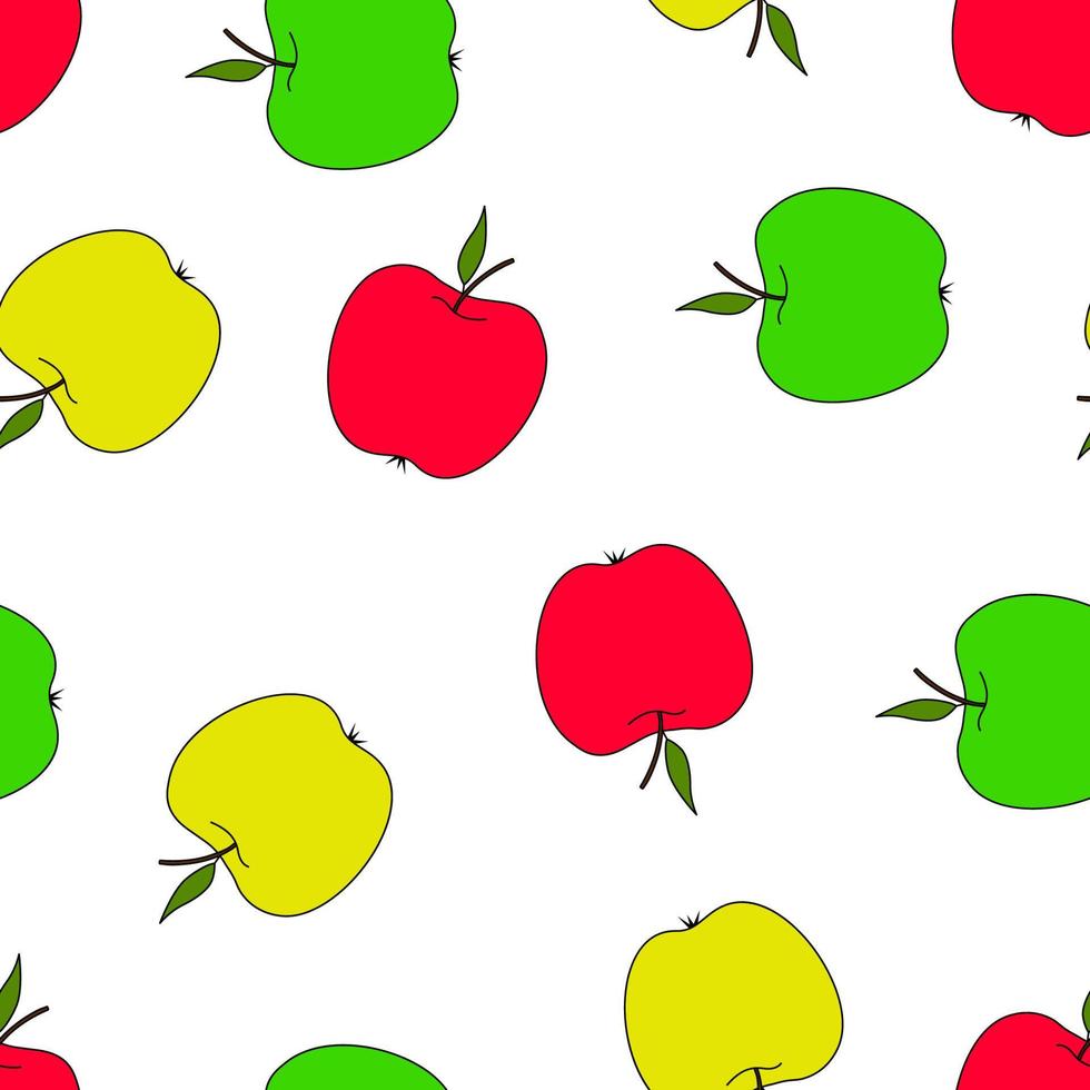 Seamless pattern with apples on a white background . Autumn pattern with fruit.Red, green, yellow apple.Bright print for fabric vector