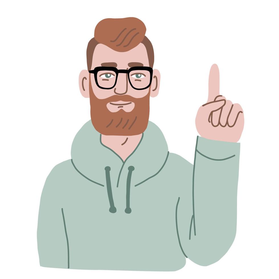 Male character holding up index finger vector