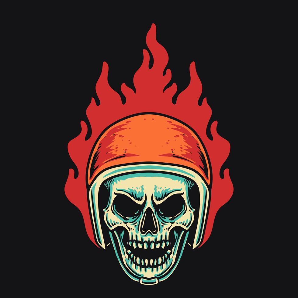 Skull Helmet Fire Retro Vector Illustration