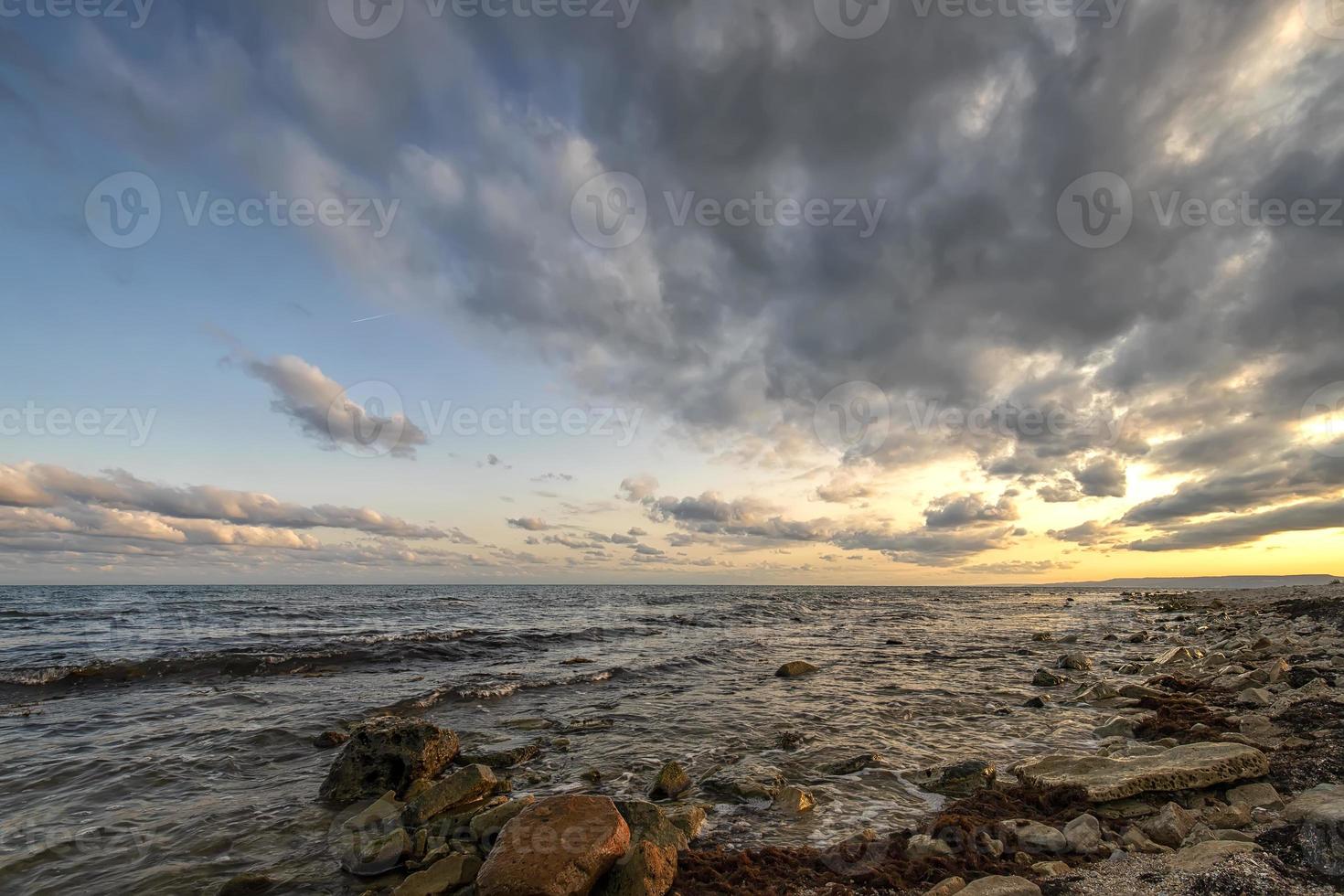 Amazing sunset at the Black sea. Relaxing horizontal view. photo