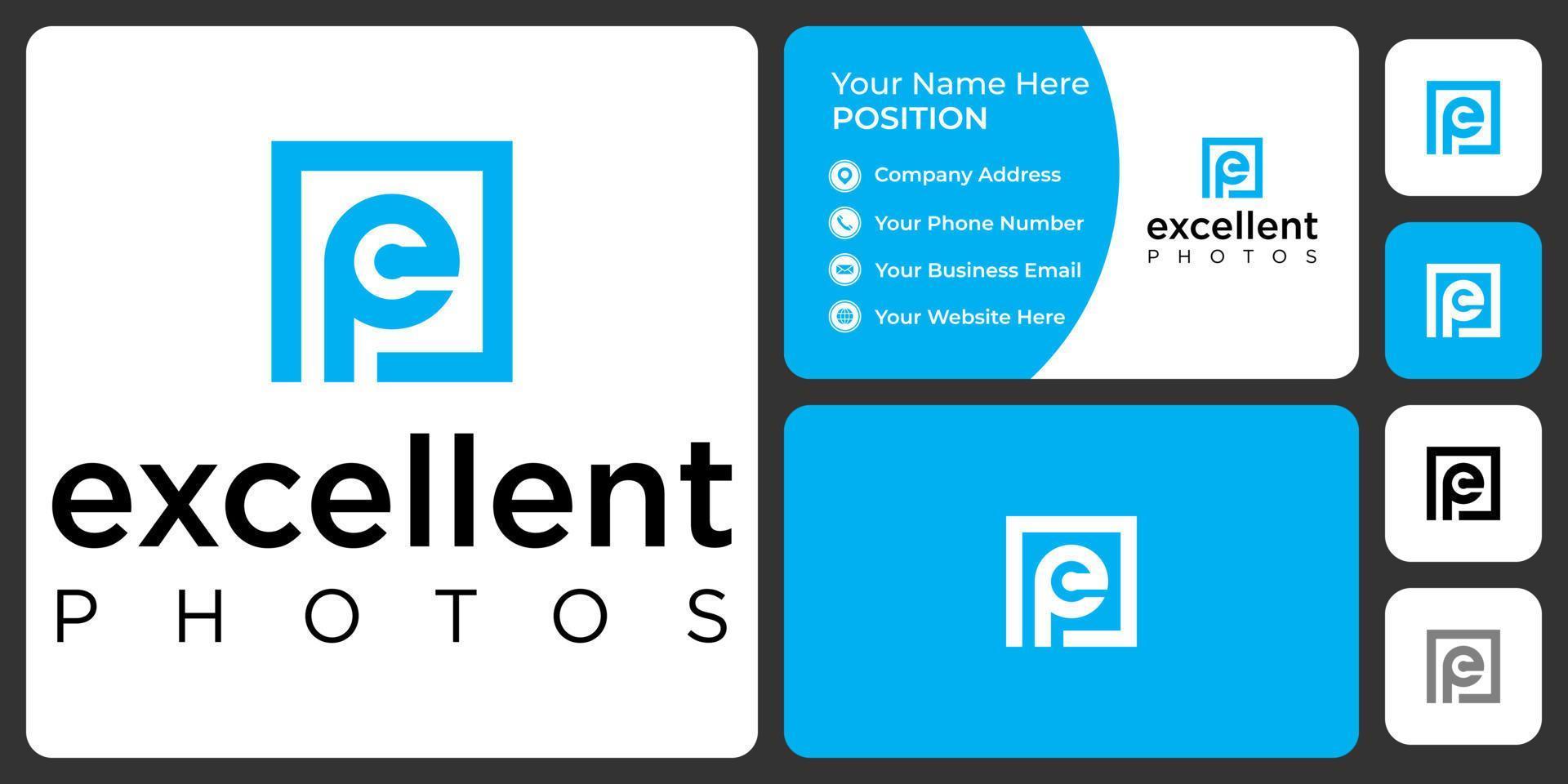Letter E P monogram business logo design with business card template. vector