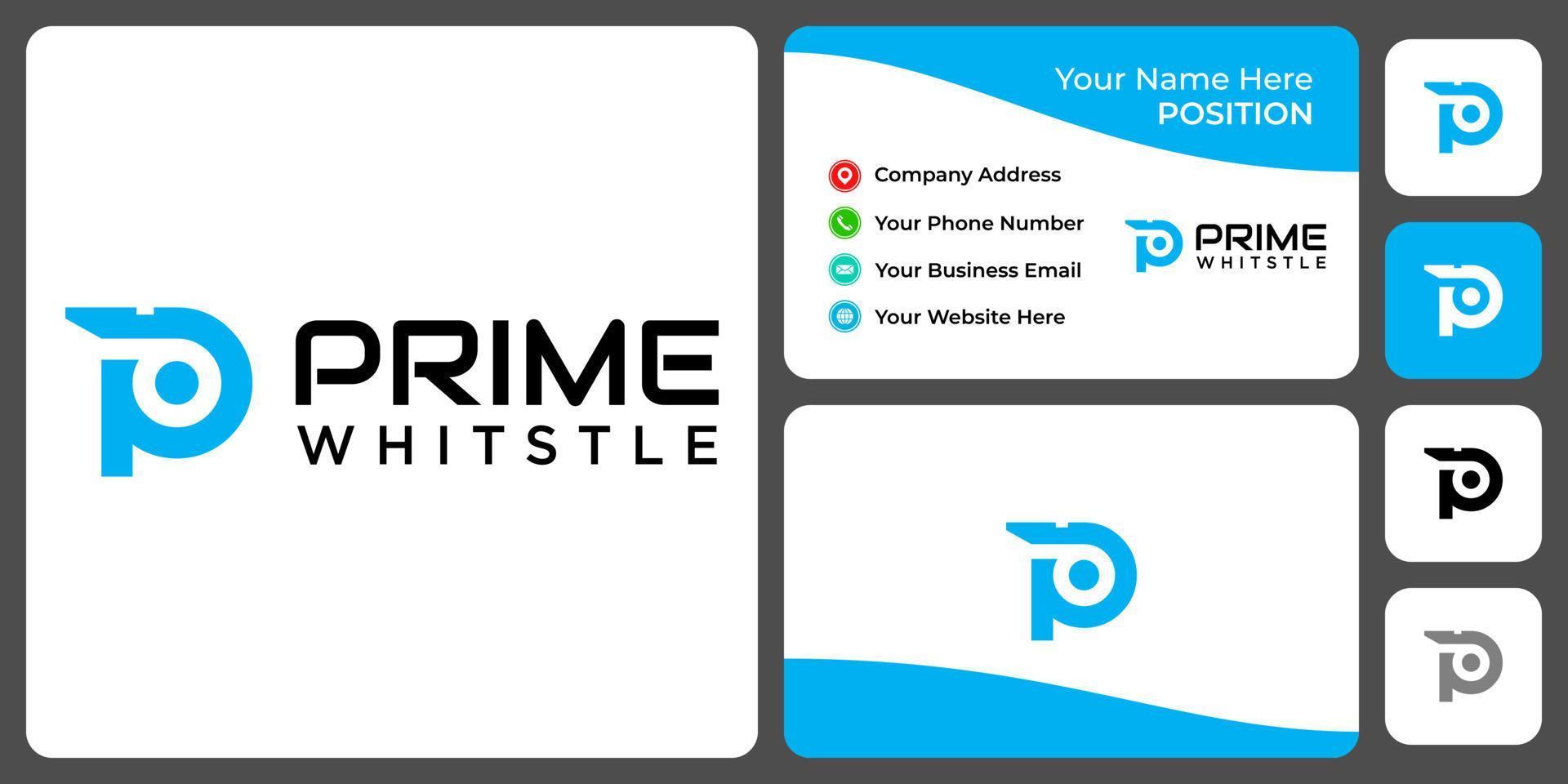 Letter P monogram whistle logo design with business card template. vector