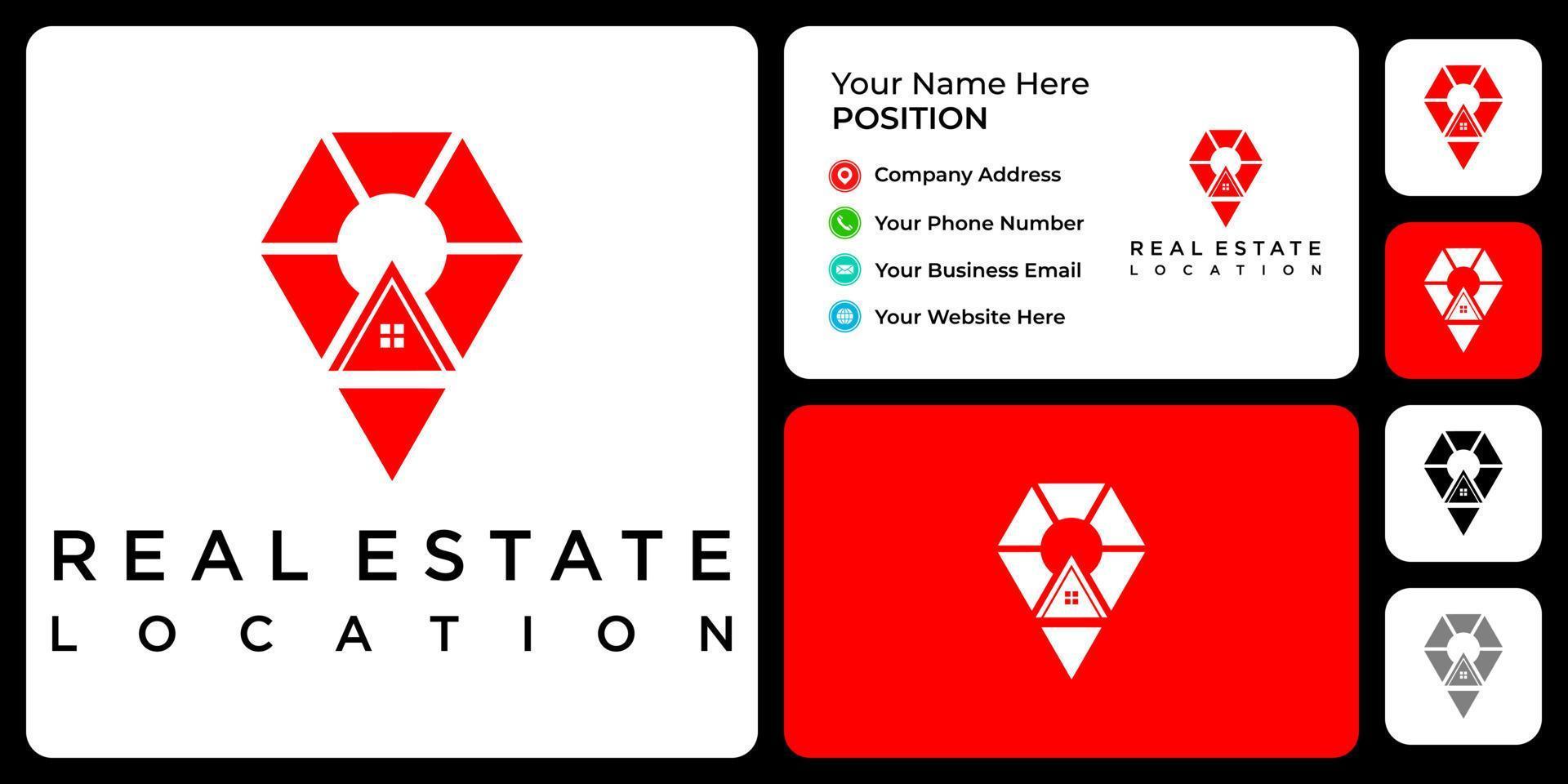 diseño de logotipo de ubicación inmobiliaria con plantilla de tarjeta de visita. vector