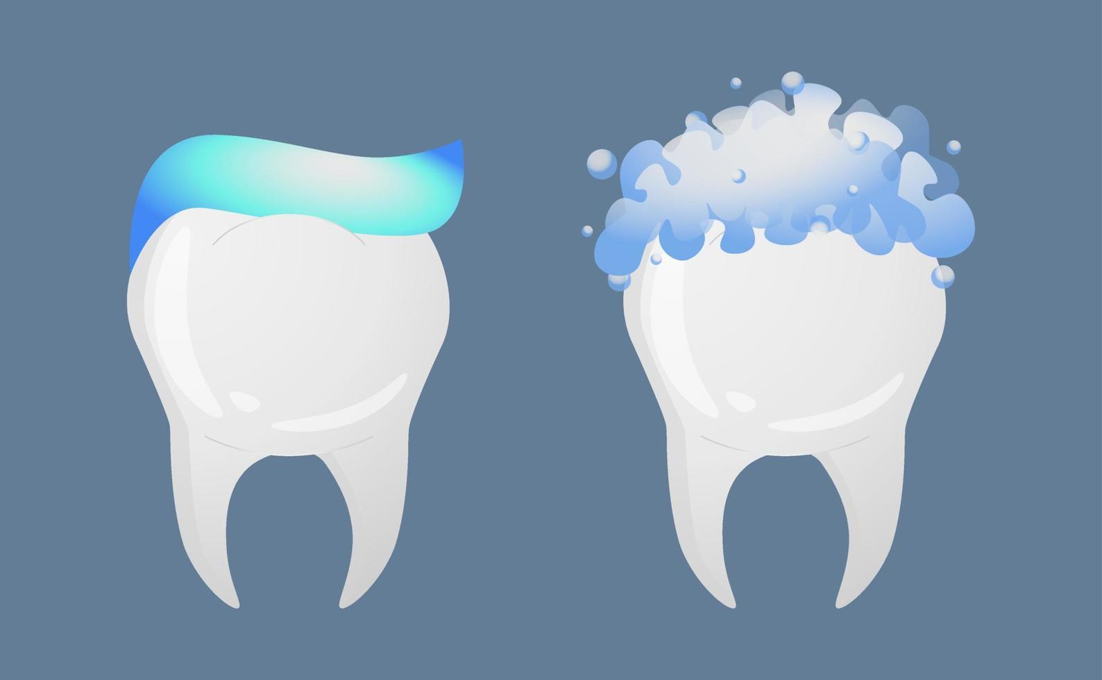 Teeth in realistic style. Clean teeth icons. Brushing teeth. Colorful vector illustration isolated on background.