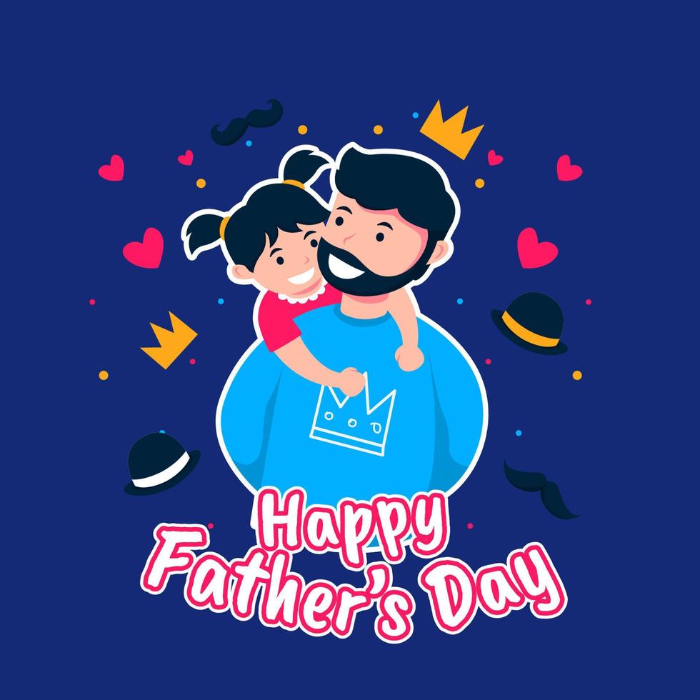 Fathers Day greeting card. Happy father playing with his child. Flat vector illustration