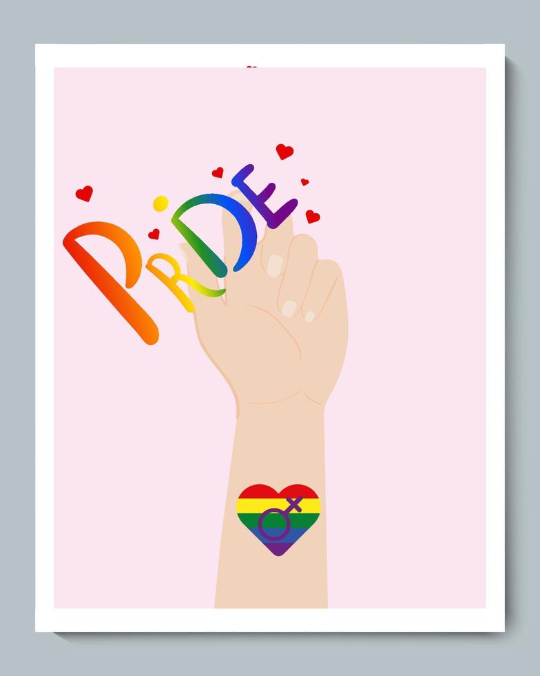 White Hand with Rainbow Gender LGBT Heart Symbol and Doole Inscription Pride vector