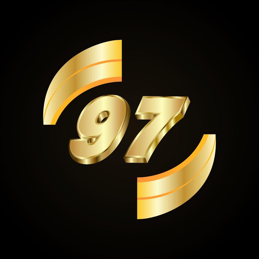 97 Golden numbers. vector 3d realistic metal characters. Decorative elements for banner, cover, birthday or anniversary party, etc.