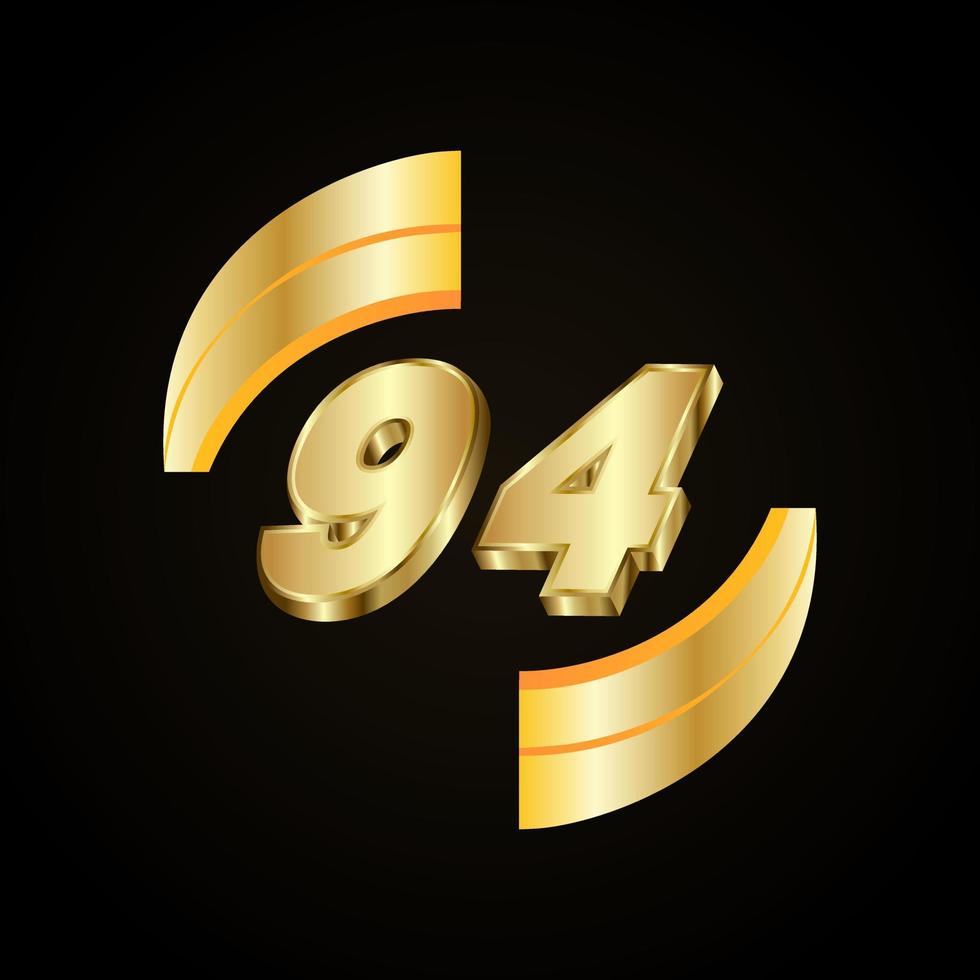 94 Golden numbers. vector 3d realistic metal characters. Decorative elements for banner, cover, birthday or anniversary party, etc.