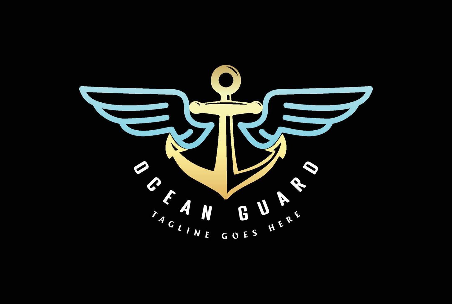 gancho de ancla dorado con alas para la guardia náutica de vela oceánica o el diseño del logotipo de la marina de yates vector