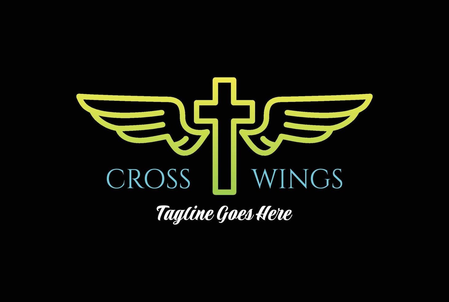 Simple Minimalist Christian Catholic Jesus Cross with Wings Monogram Line for Angel Church Chapel Logo Design vector