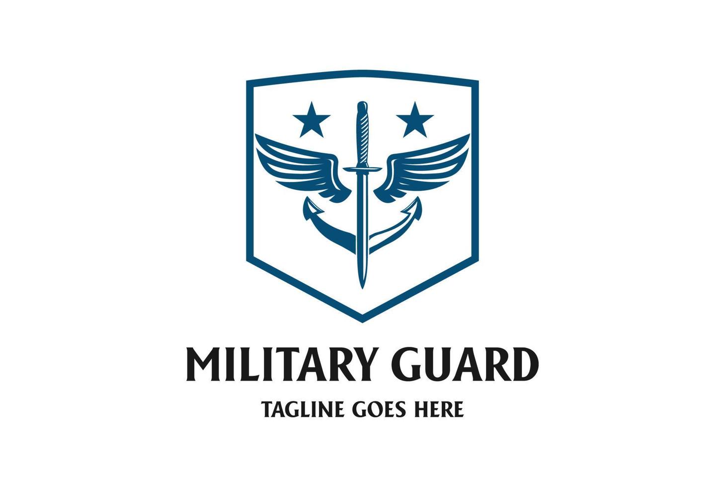 Dagger Sword Anchor Wings and Star with Shield Badge Emblem for Military Guard Logo Design vector