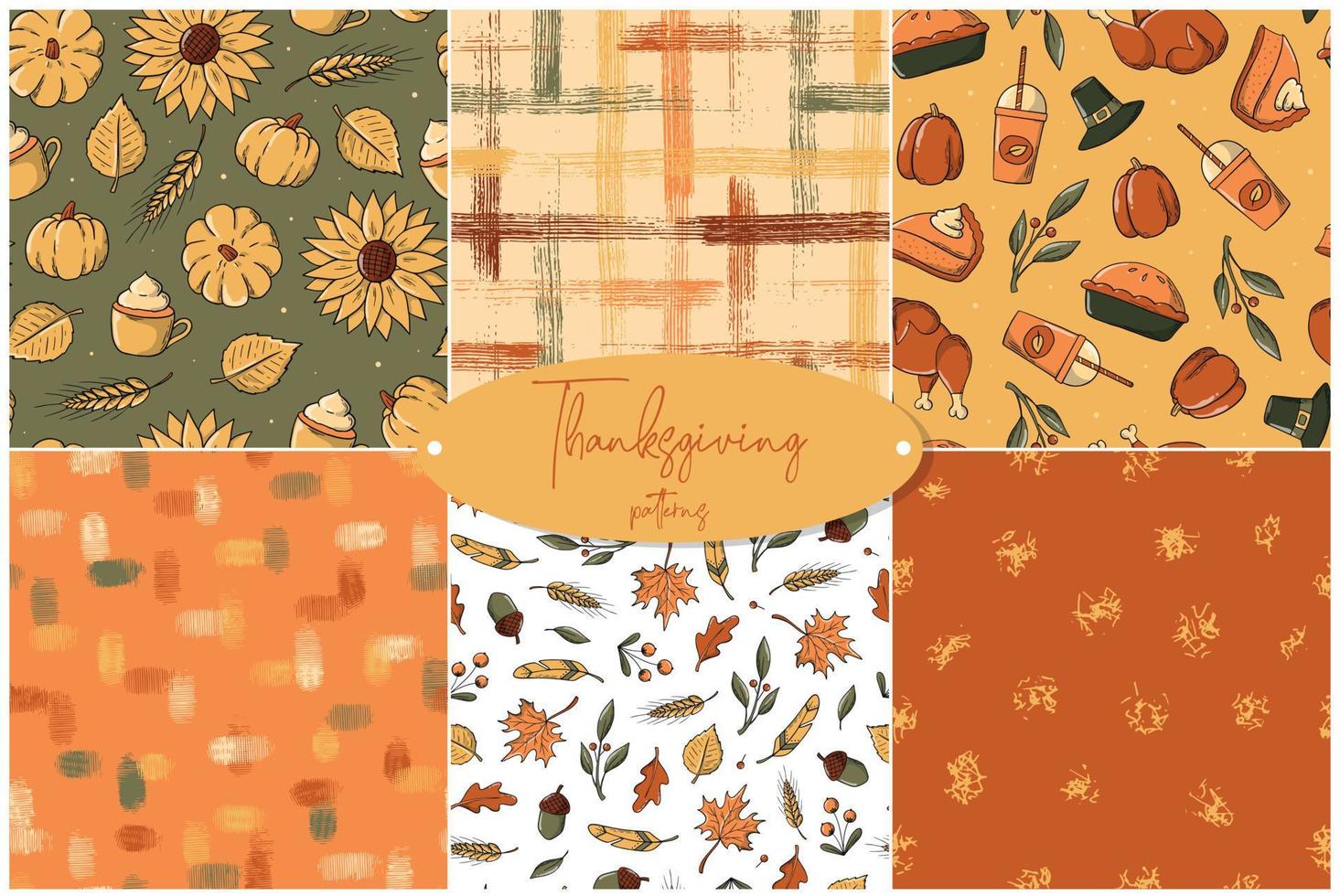 set of Thanksgiving and autumn seamless patterns. Good for wrapping paper, scrapbooking, stationary, packaging, textile prints, wallpaper, etc. EPS 10 vector