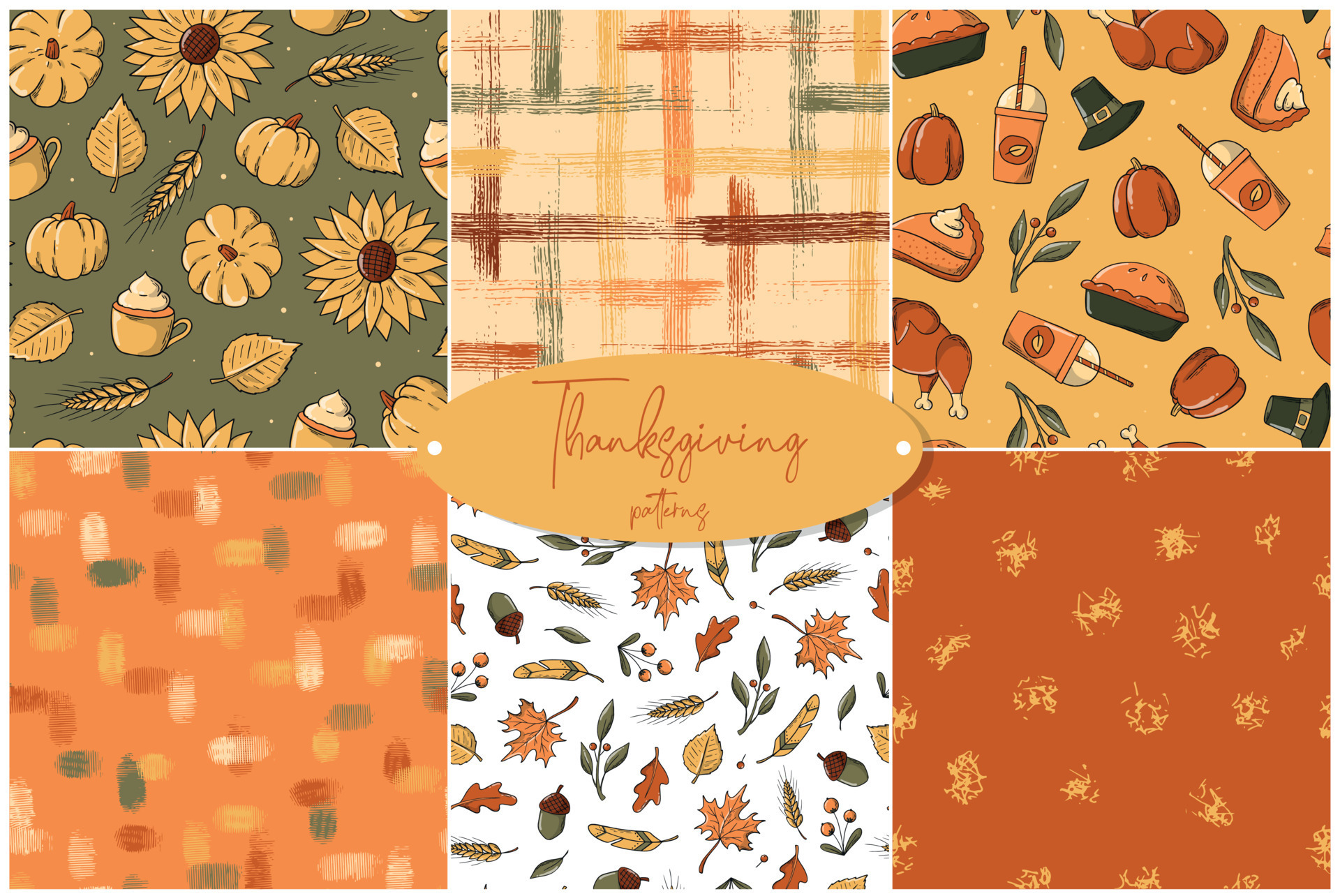 set of Thanksgiving and autumn seamless patterns. Good for wrapping