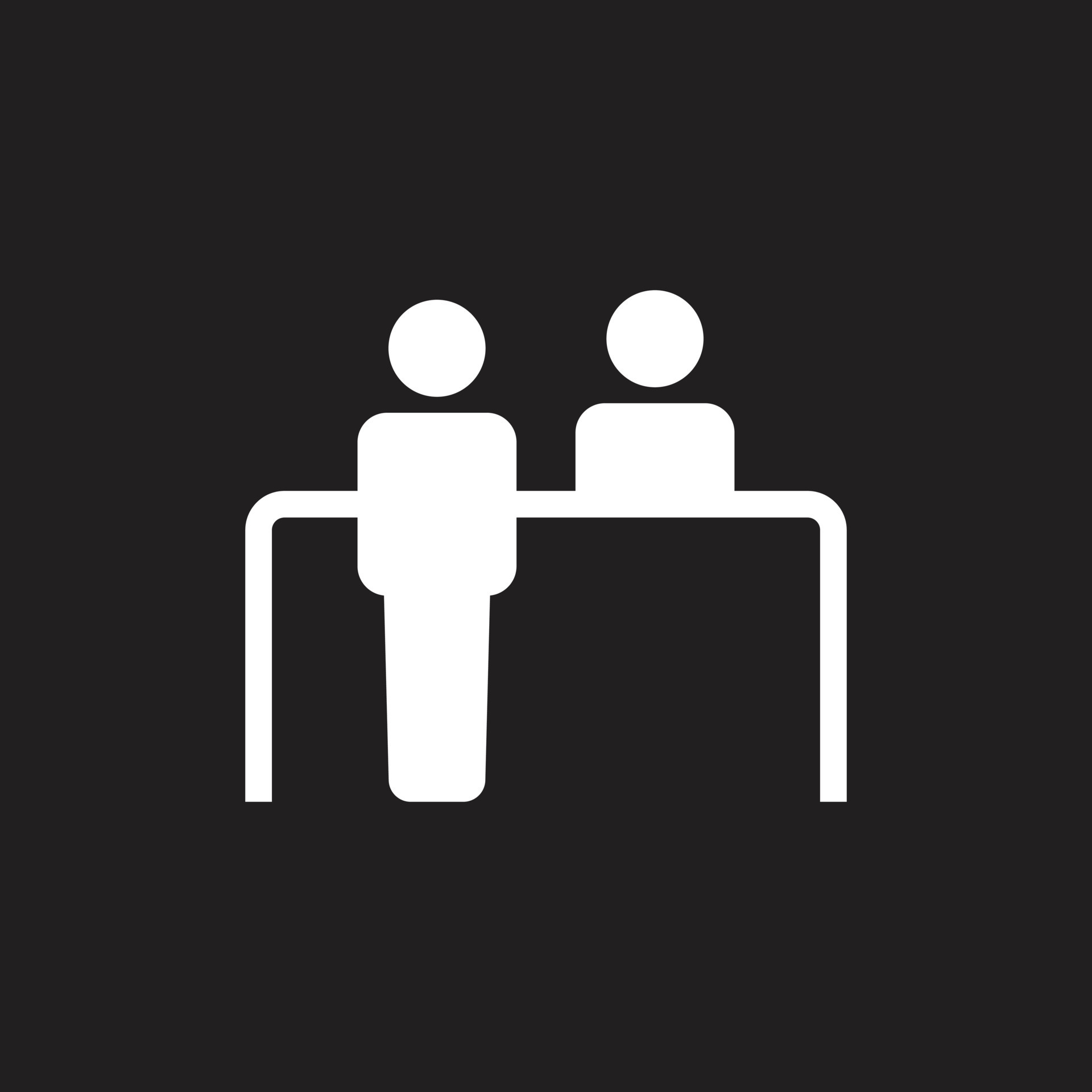 eps10 white vector Customer service desk or reception icon isolated on black background