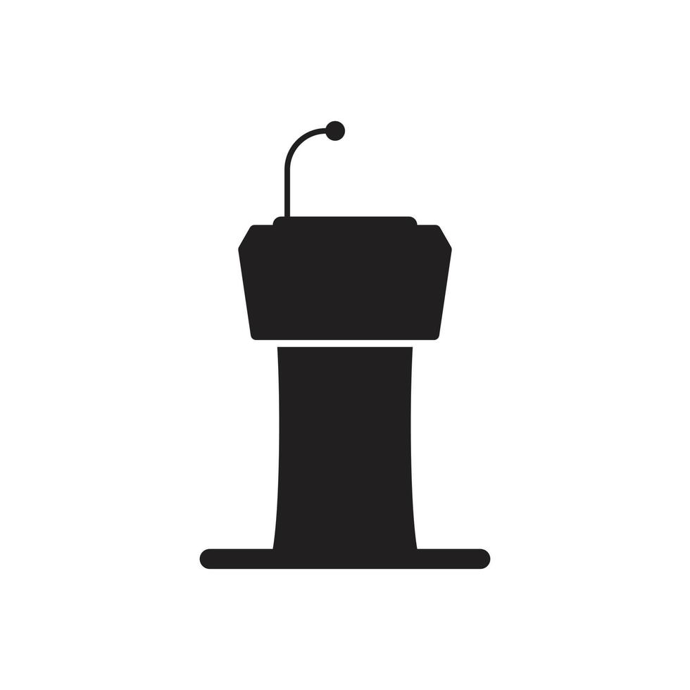 podio de vector negro eps10 con icono sólido abstracto de micrófono aislado sobre fondo blanco. símbolo de tribuna de podio en un estilo moderno y plano simple para el diseño de su sitio web, logotipo y aplicación móvil