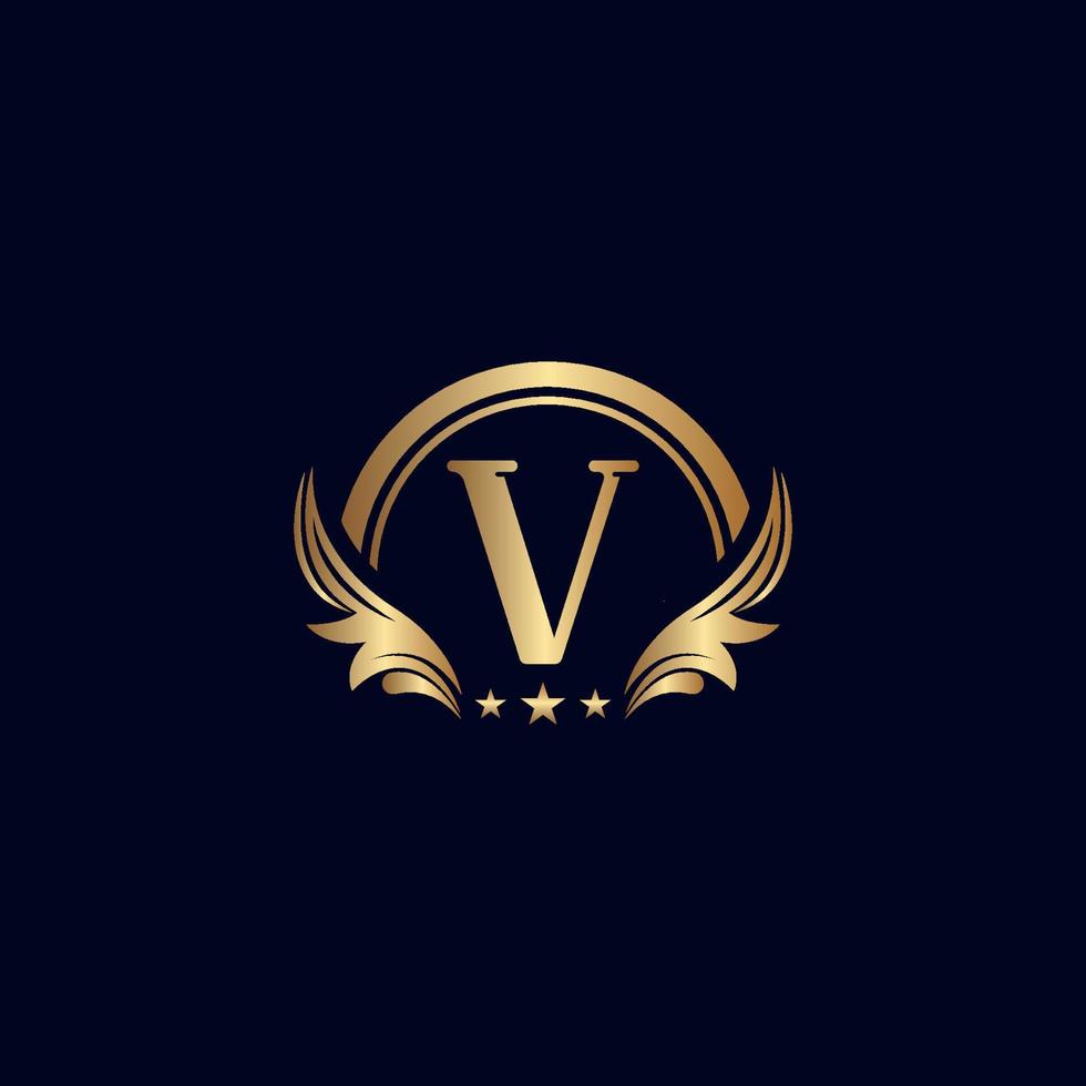 logotipo de la letra v de lujo estrella de oro real vector